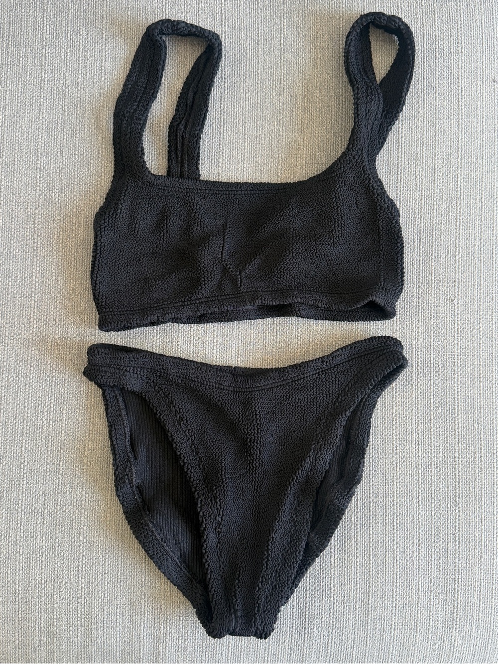 Hunza G Black Textured Bikini Set